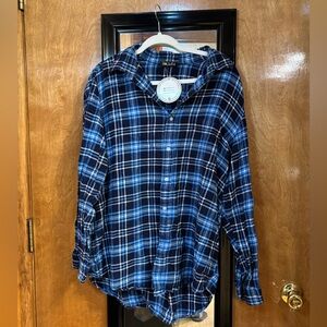 Sojara Blue Plaid Button Down Shirt “Blondes Do It Better” Size OS NWT